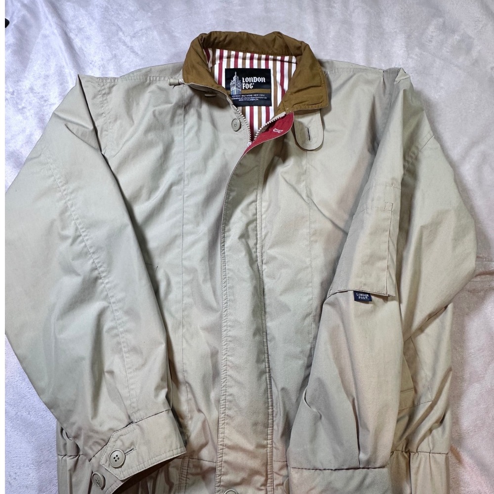 London Fog Mens Tan Harrington Jacket Zip Front Striped Lining Size M